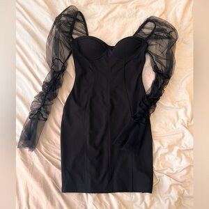 Nasty Gal Black Dress with Sheer Puff Sleeves